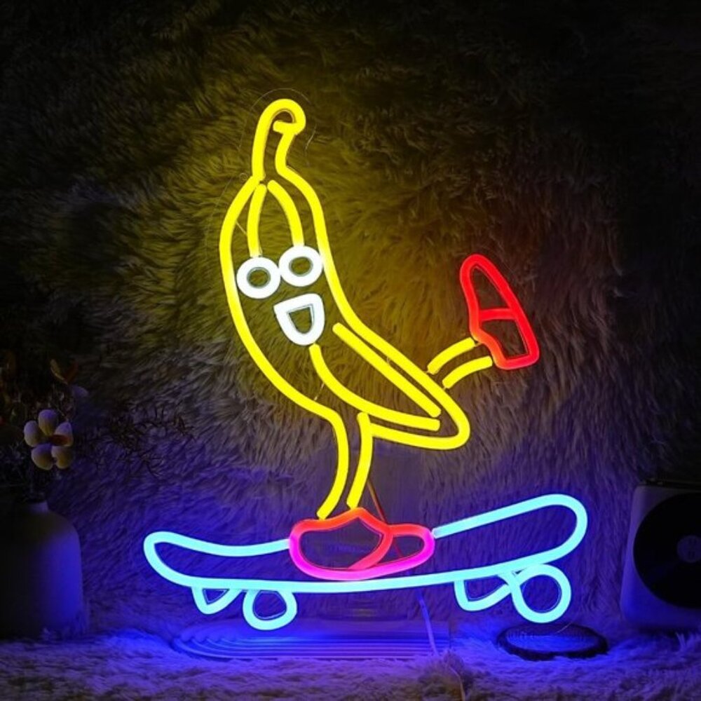 New Skateboard Banana Neon Sign, Dimmable LED Light for Wall, Bar & Room Decor